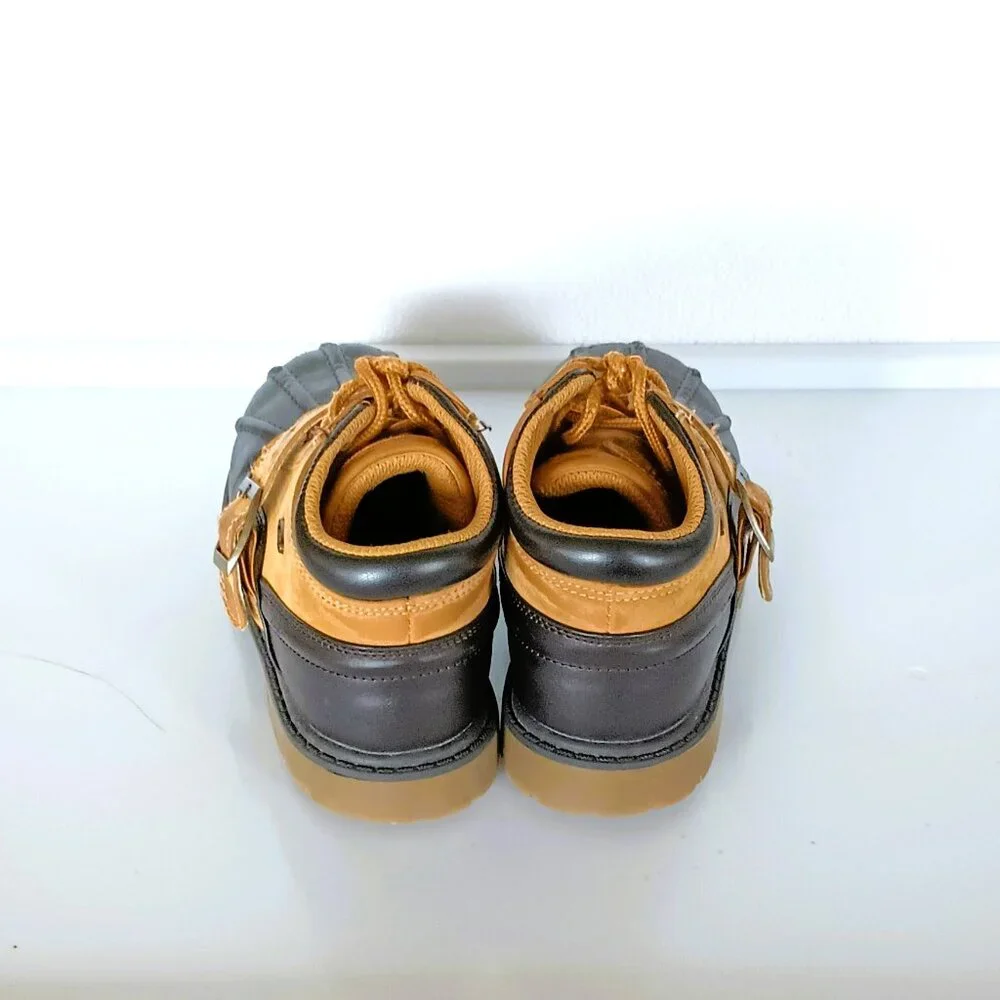 Lugz Avalanche Strap Ankle Boots 12 Kids Tan Black Faux Leather Buckle Lace Up